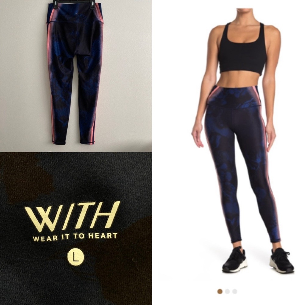 With Wear it to heart floral side stripe high waist leggings